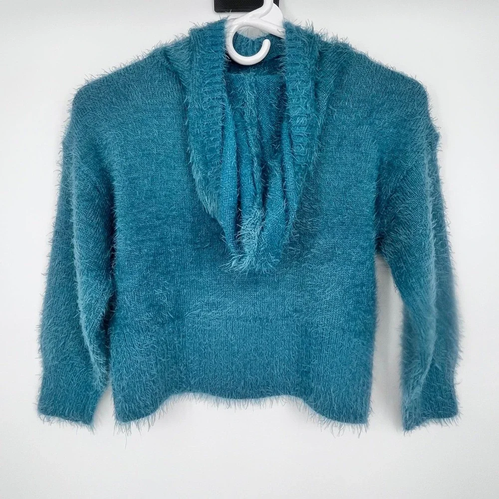 Justice Woodstock Peanuts Hoodie Sweater Girls XS 5/6 Sea Blue Fuzzy Holiday